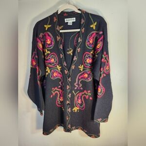 Jacque & Koko Multicolor Embroridered Paisley Knit Cardigan Sz 14/16